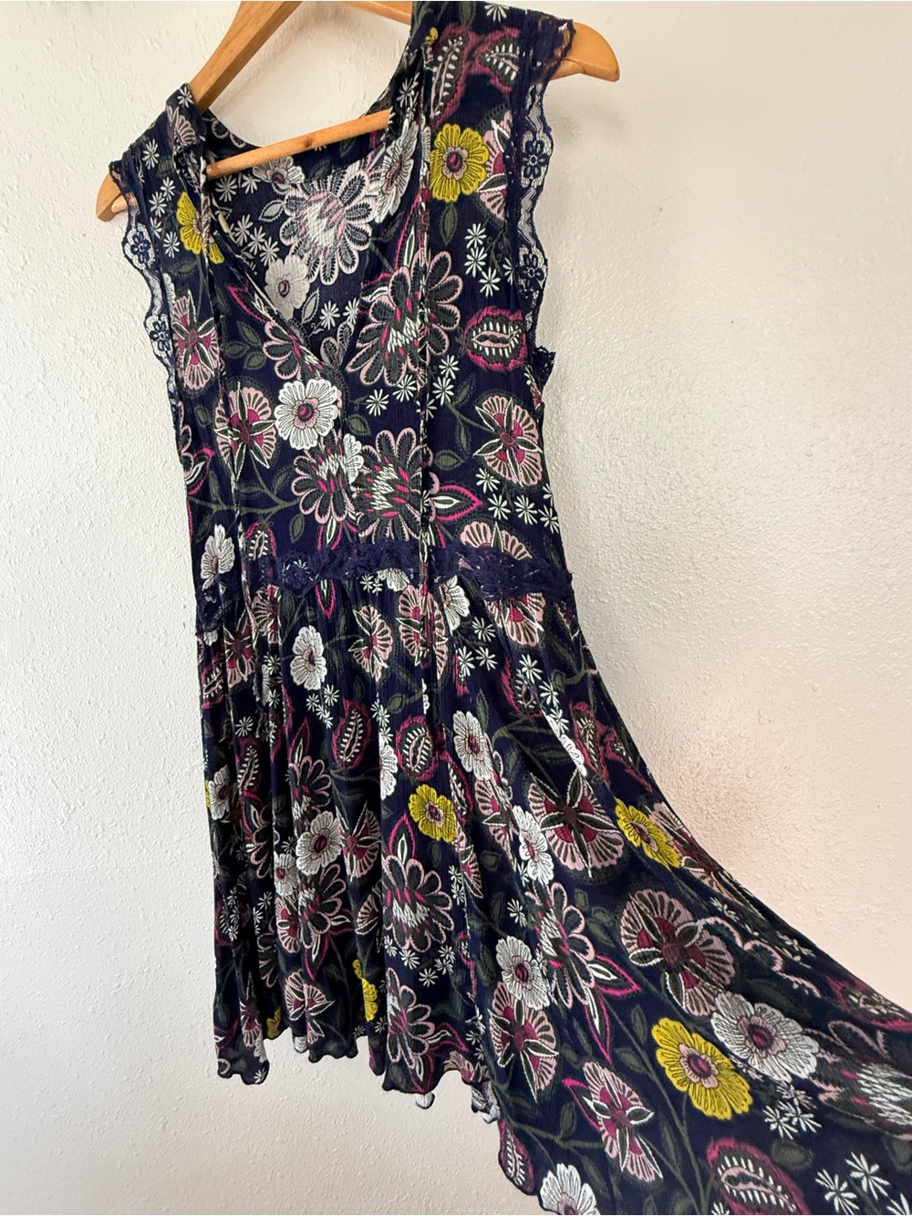libby.edelman Navy Floral Swing Dress | XS | Boho Cottagecore Summer Dress - Picture 4 of 7